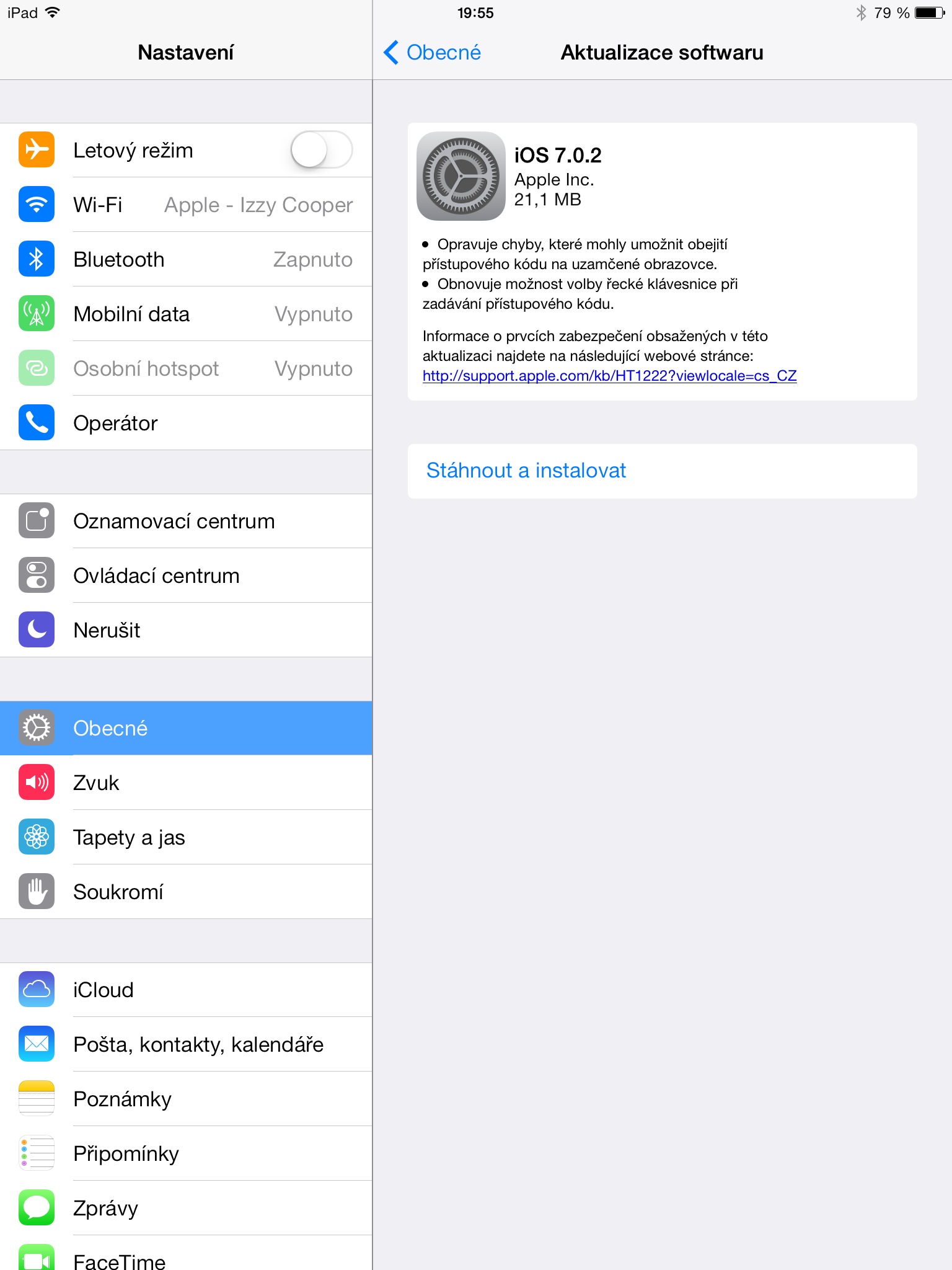 aktualizace iOS 7.0.2