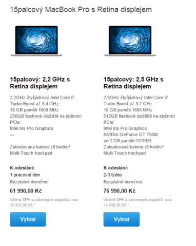 macbook pro 15" retina displej 