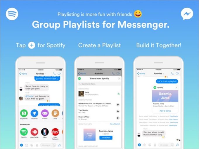 Spotify oznamuje skupinové playlisty skladeb pro Facebook Messenger