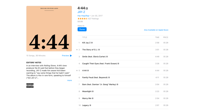 Jay-Z má nové album „4:44“ v iTunes Store a Apple Music