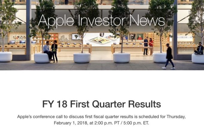 Apple zveřejní výsledky za Q1 2018 už 1.2.2018