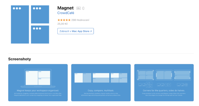 Aplikace Magnet pro macOS nyní stojí 25,- Kč