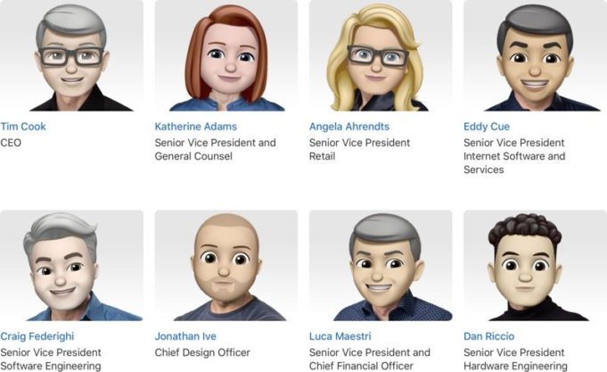 Apple nahradil fotografie vedení firmy za Memoji na Apple.com