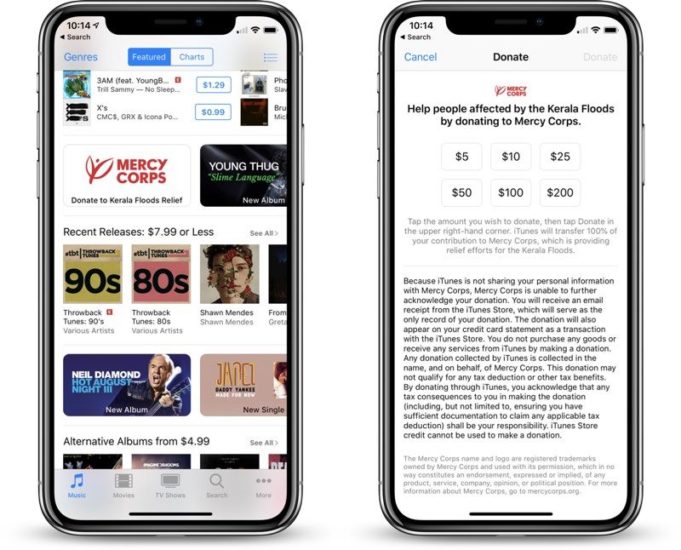 Apple umožňuje věnování darů lidem postiženým záplavami v Indii a Kerala