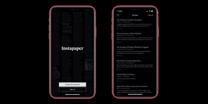 Aplikace Instapaper pro iOS byla aktualizována s podporou pro tmavý režim
