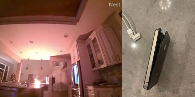 Tento iPhone 4 začal hořet při nabíjení přes noc a kamera Google Nest zachytila plameny