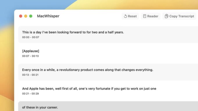Aplikace MacWhisper pro Mac přepisuje zvukové soubory do textu