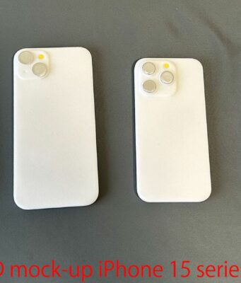 Video zobrazuje 3D makety iPhone 15 a jejich kompatibilitu s pouzdry pro modely iPhone 14