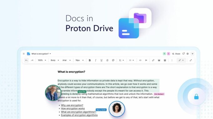 Proton Docs nabízí šifrované (E2E) vytváření dokumentů, úpravy a spolupráci